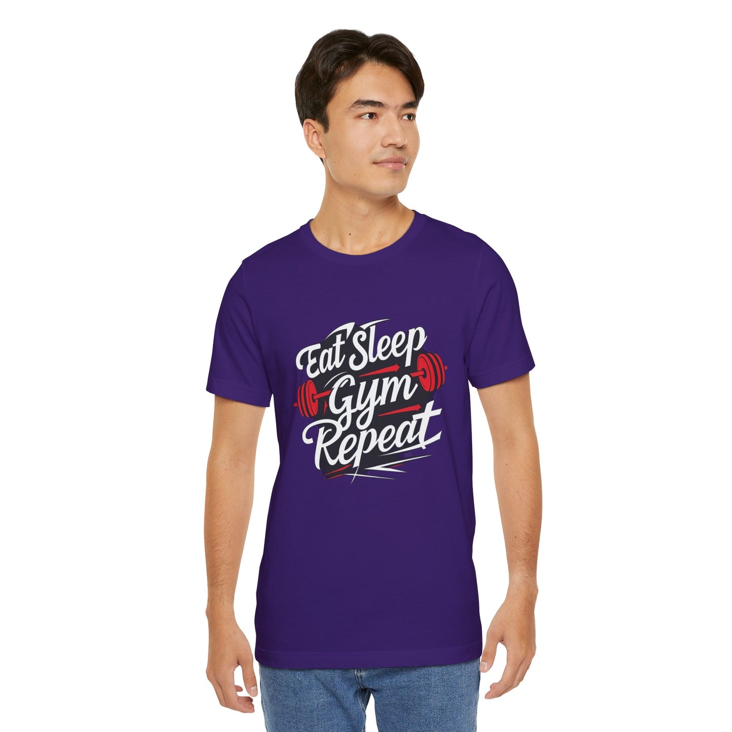 Fitness Unisex Jersey Short Sleeve Tee - 'Eat Sleep Gym Repeat' Tshirt