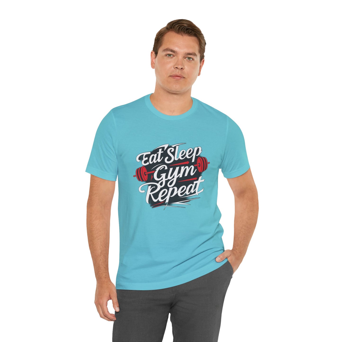 Fitness Unisex Jersey Short Sleeve Tee - 'Eat Sleep Gym Repeat' Tshirt