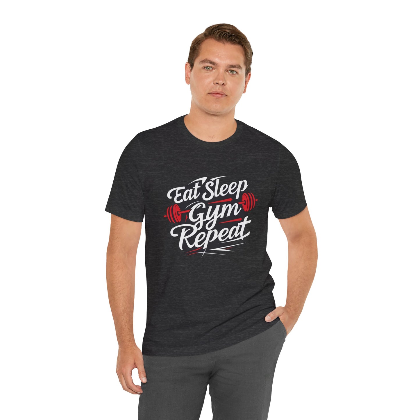 Fitness Unisex Jersey Short Sleeve Tee - 'Eat Sleep Gym Repeat' Tshirt