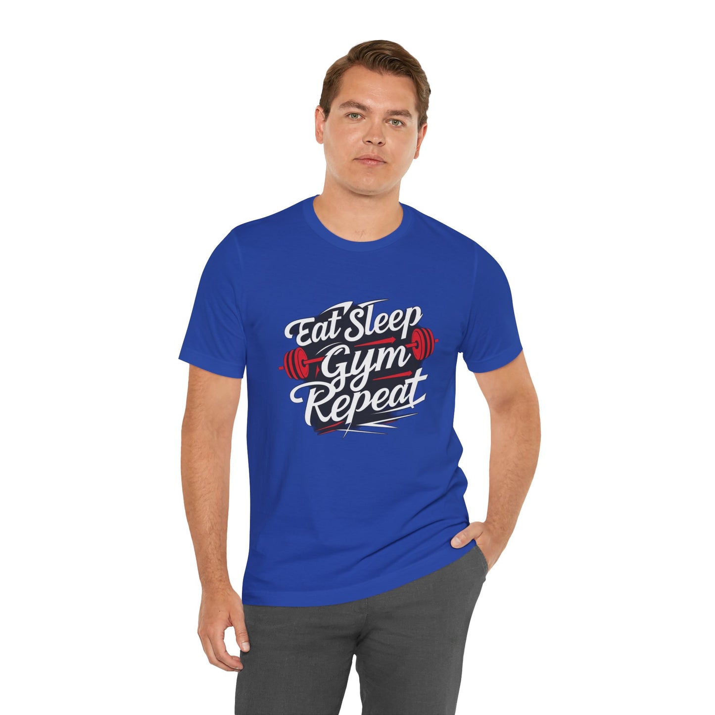 Fitness Unisex Jersey Short Sleeve Tee - 'Eat Sleep Gym Repeat' Tshirt