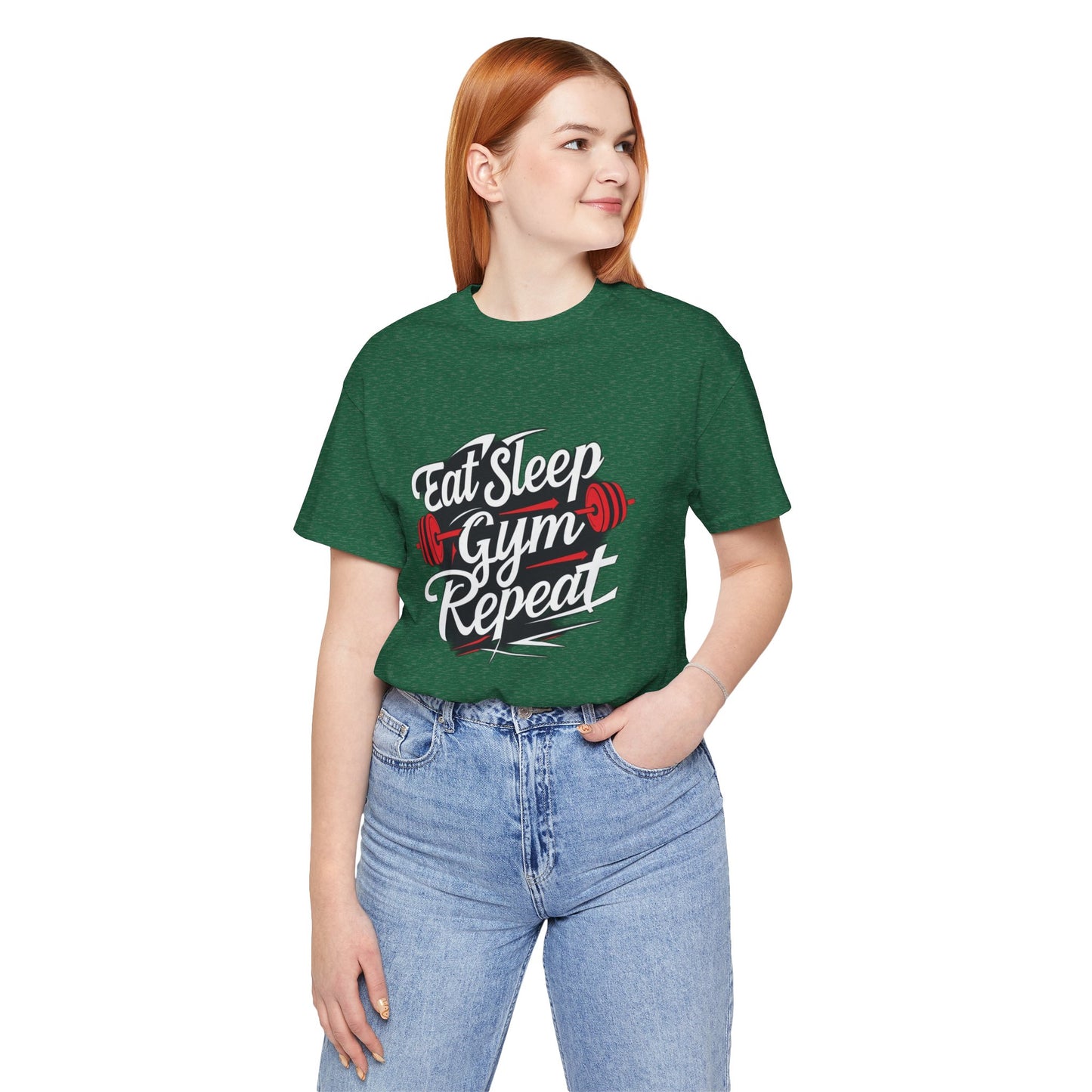 Fitness Unisex Jersey Short Sleeve Tee - 'Eat Sleep Gym Repeat' Tshirt