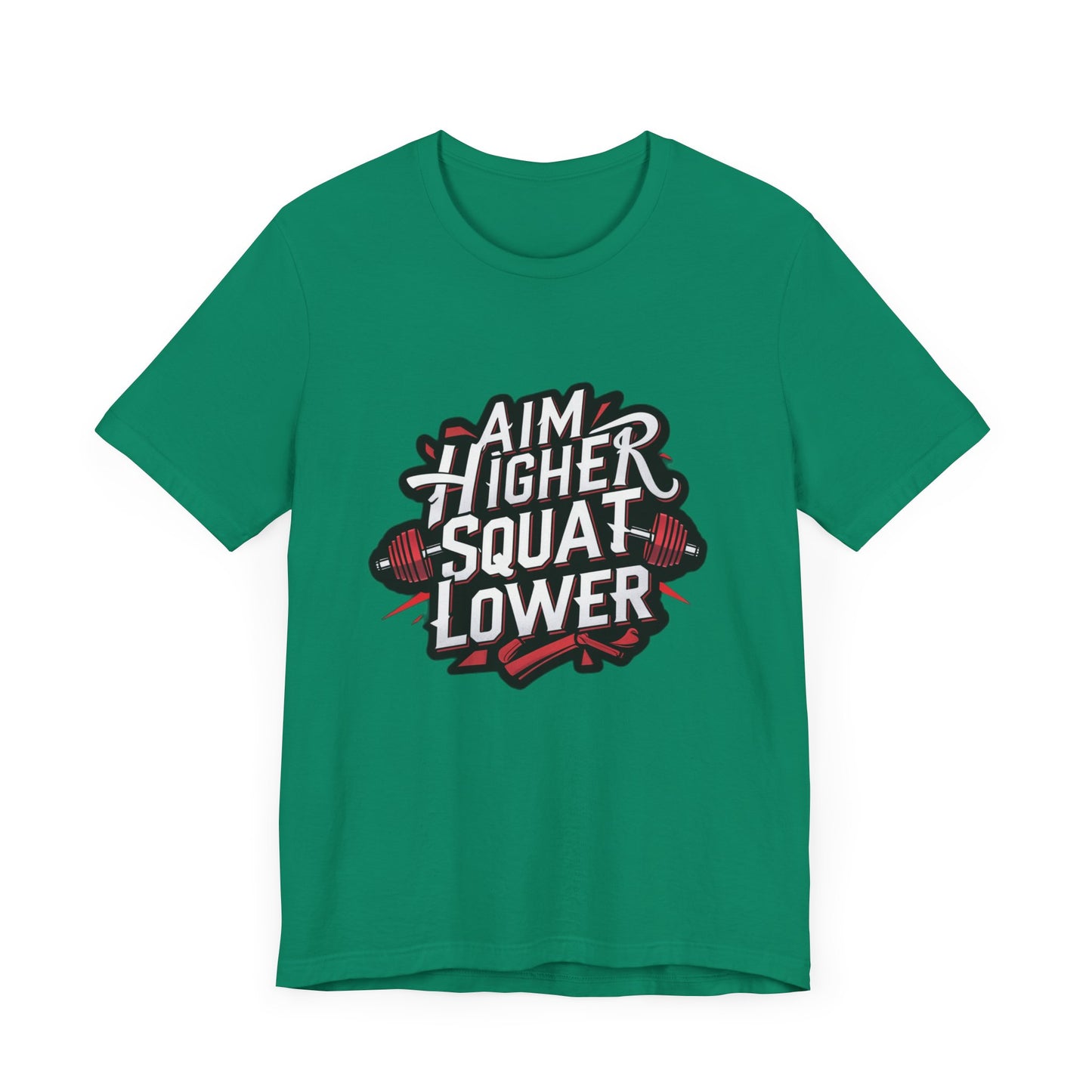 Gym T-shirt: Aim Higher Squat Lower Unisex Jersey Short Sleeve Tee