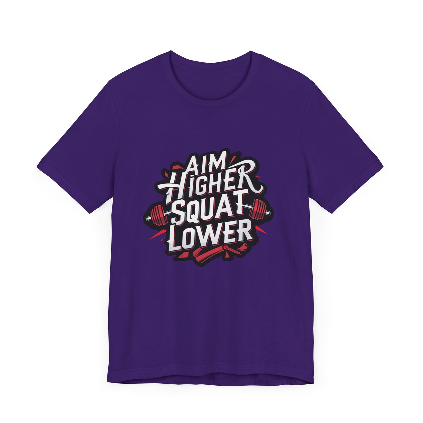 Gym T-shirt: Aim Higher Squat Lower Unisex Jersey Short Sleeve Tee
