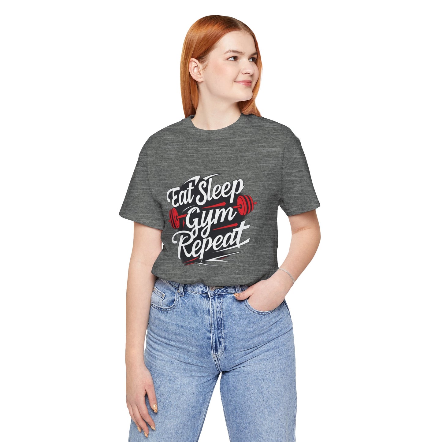 Fitness Unisex Jersey Short Sleeve Tee - 'Eat Sleep Gym Repeat' Tshirt