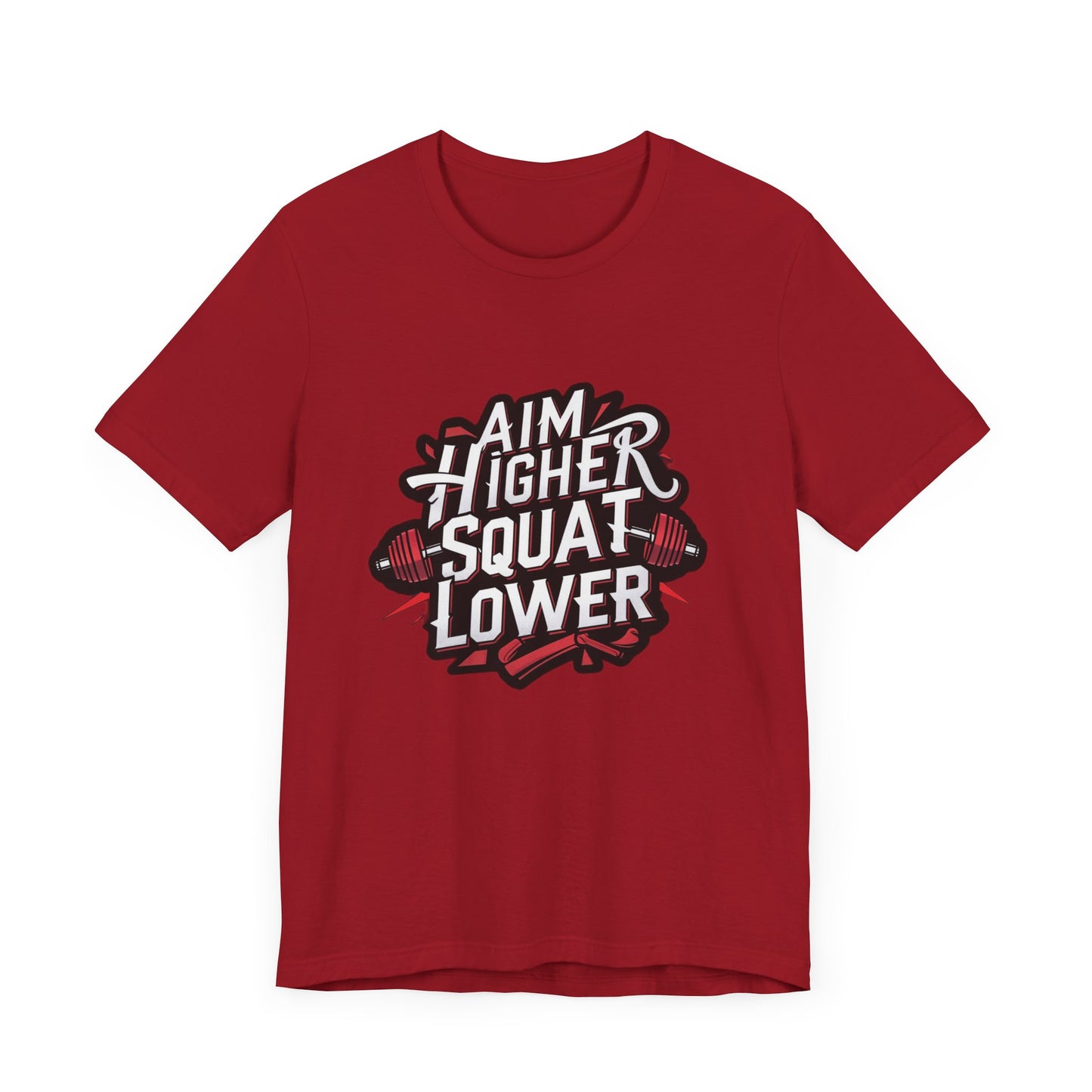 Gym T-shirt: Aim Higher Squat Lower Unisex Jersey Short Sleeve Tee