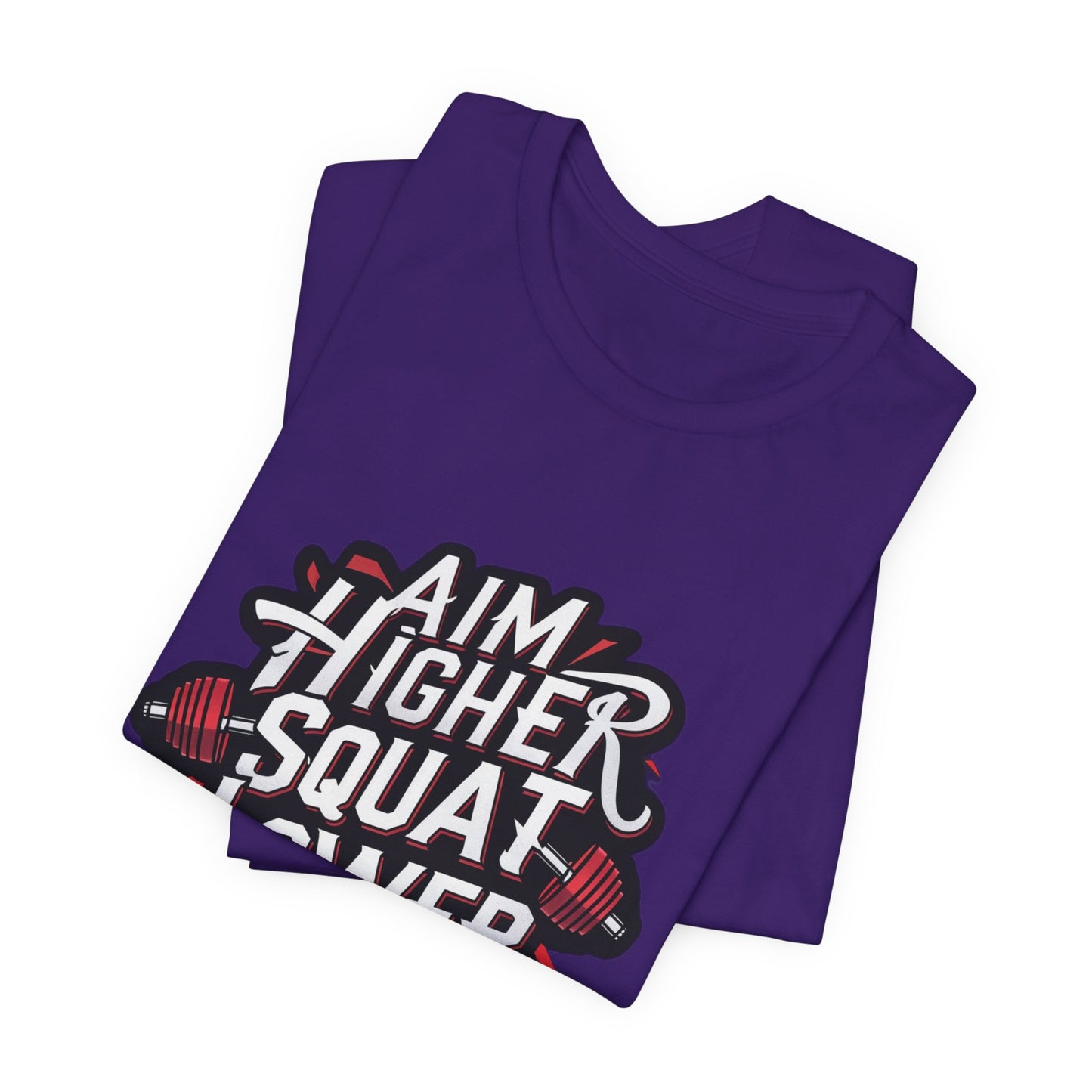 Gym T-shirt: Aim Higher Squat Lower Unisex Jersey Short Sleeve Tee