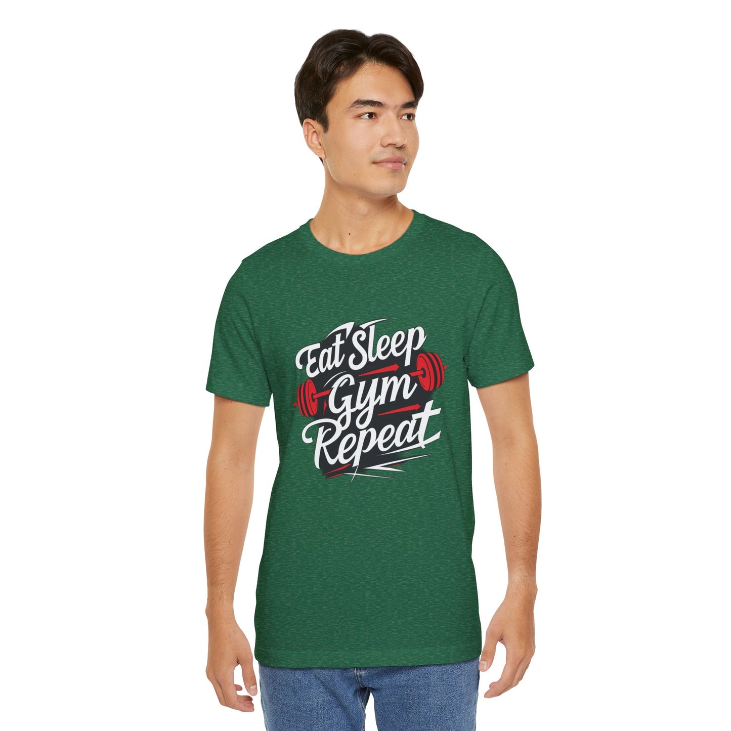 Fitness Unisex Jersey Short Sleeve Tee - 'Eat Sleep Gym Repeat' Tshirt