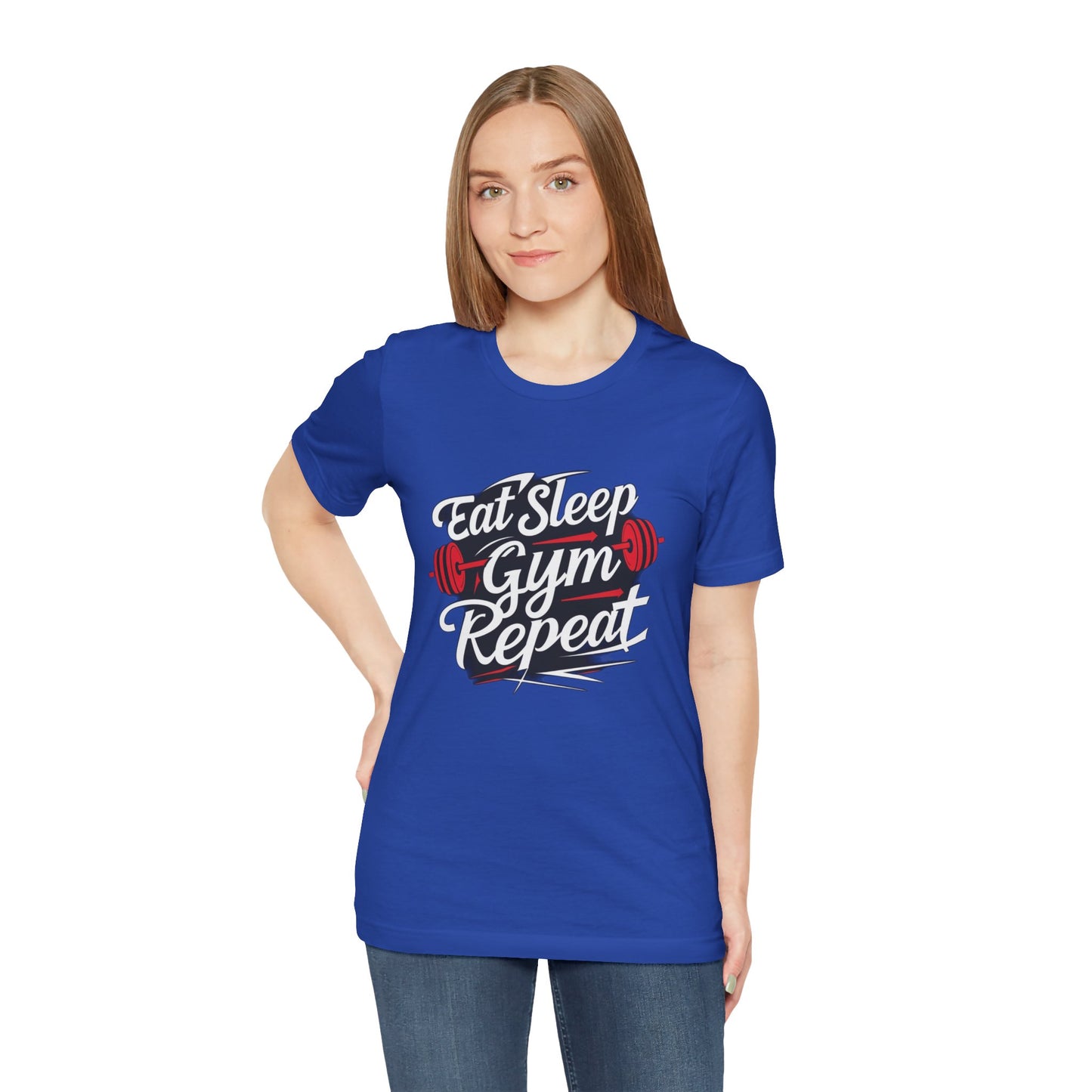 Fitness Unisex Jersey Short Sleeve Tee - 'Eat Sleep Gym Repeat' Tshirt