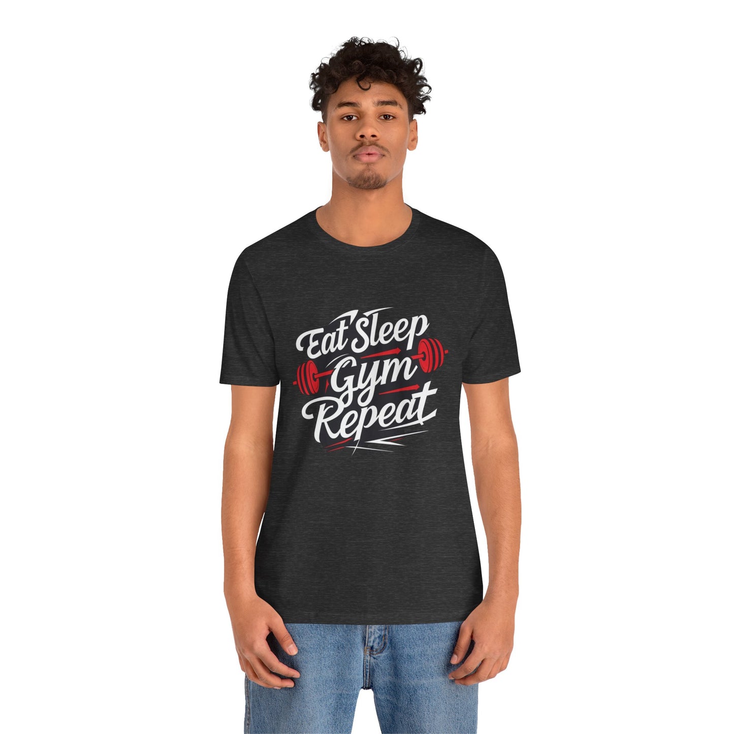 Fitness Unisex Jersey Short Sleeve Tee - 'Eat Sleep Gym Repeat' Tshirt