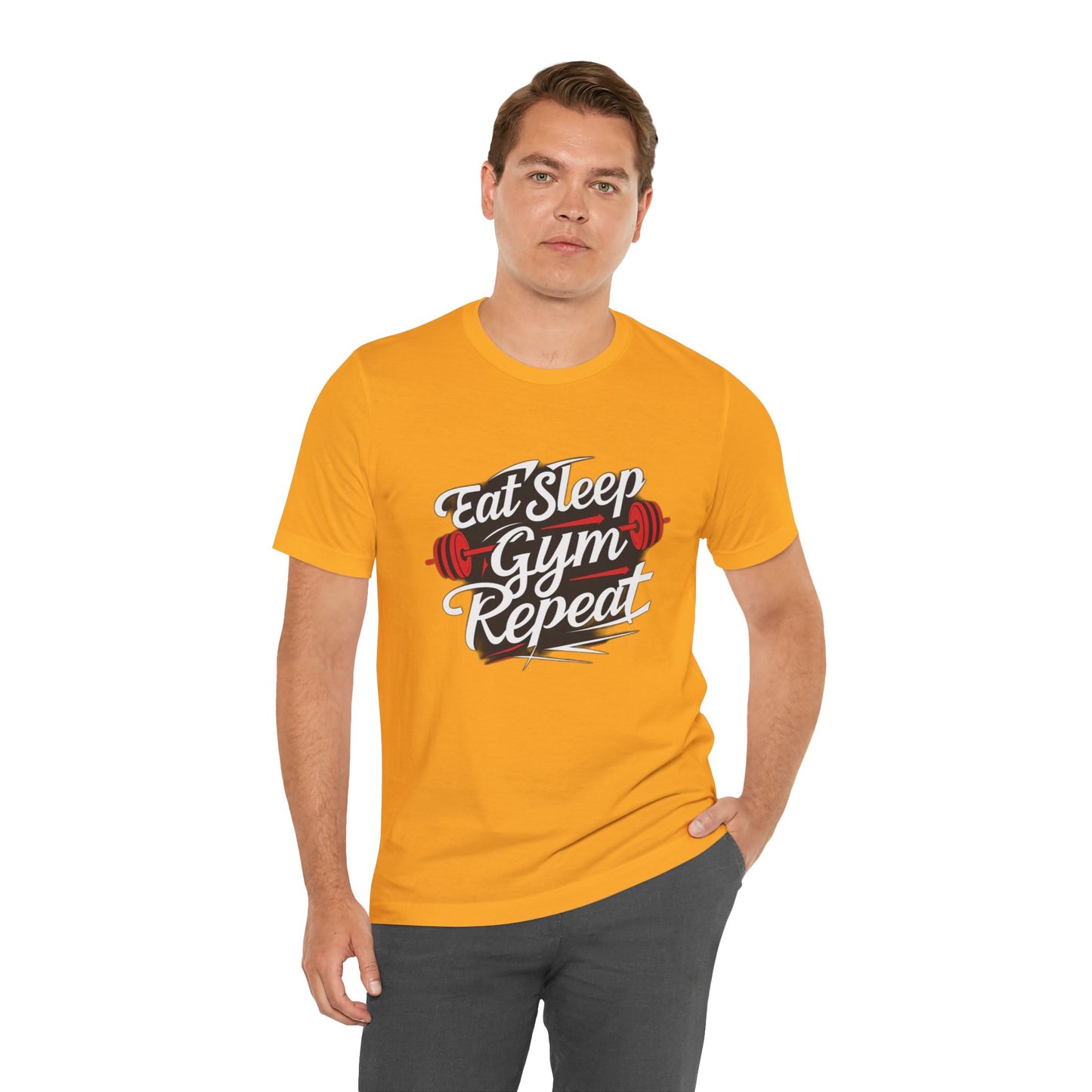 Fitness Unisex Jersey Short Sleeve Tee - 'Eat Sleep Gym Repeat' Tshirt