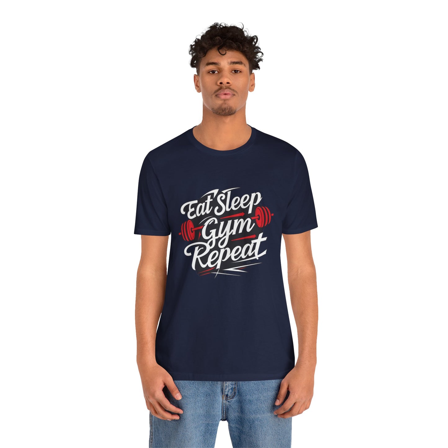 Fitness Unisex Jersey Short Sleeve Tee - 'Eat Sleep Gym Repeat' Tshirt