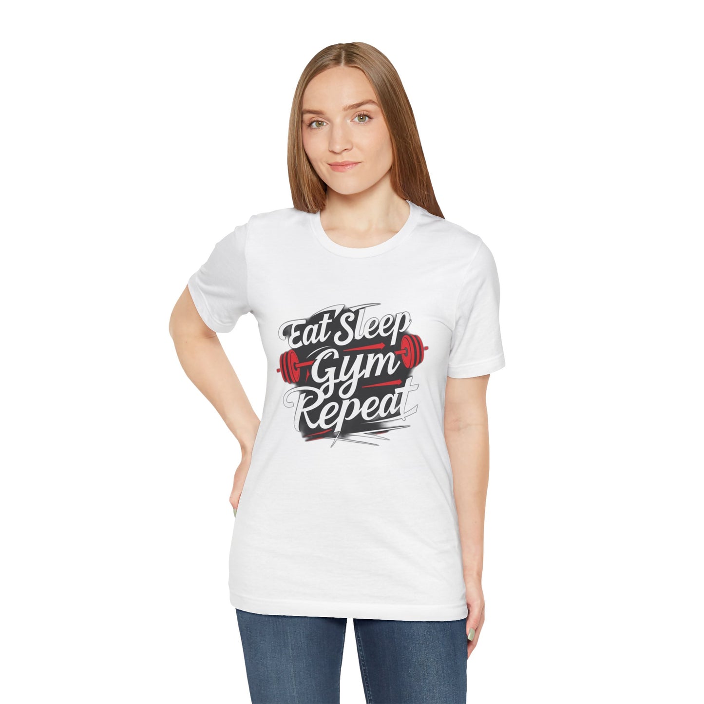 Fitness Unisex Jersey Short Sleeve Tee - 'Eat Sleep Gym Repeat' Tshirt