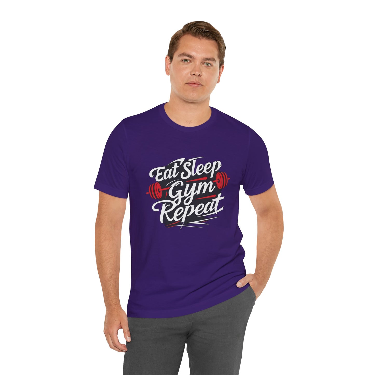 Fitness Unisex Jersey Short Sleeve Tee - 'Eat Sleep Gym Repeat' Tshirt