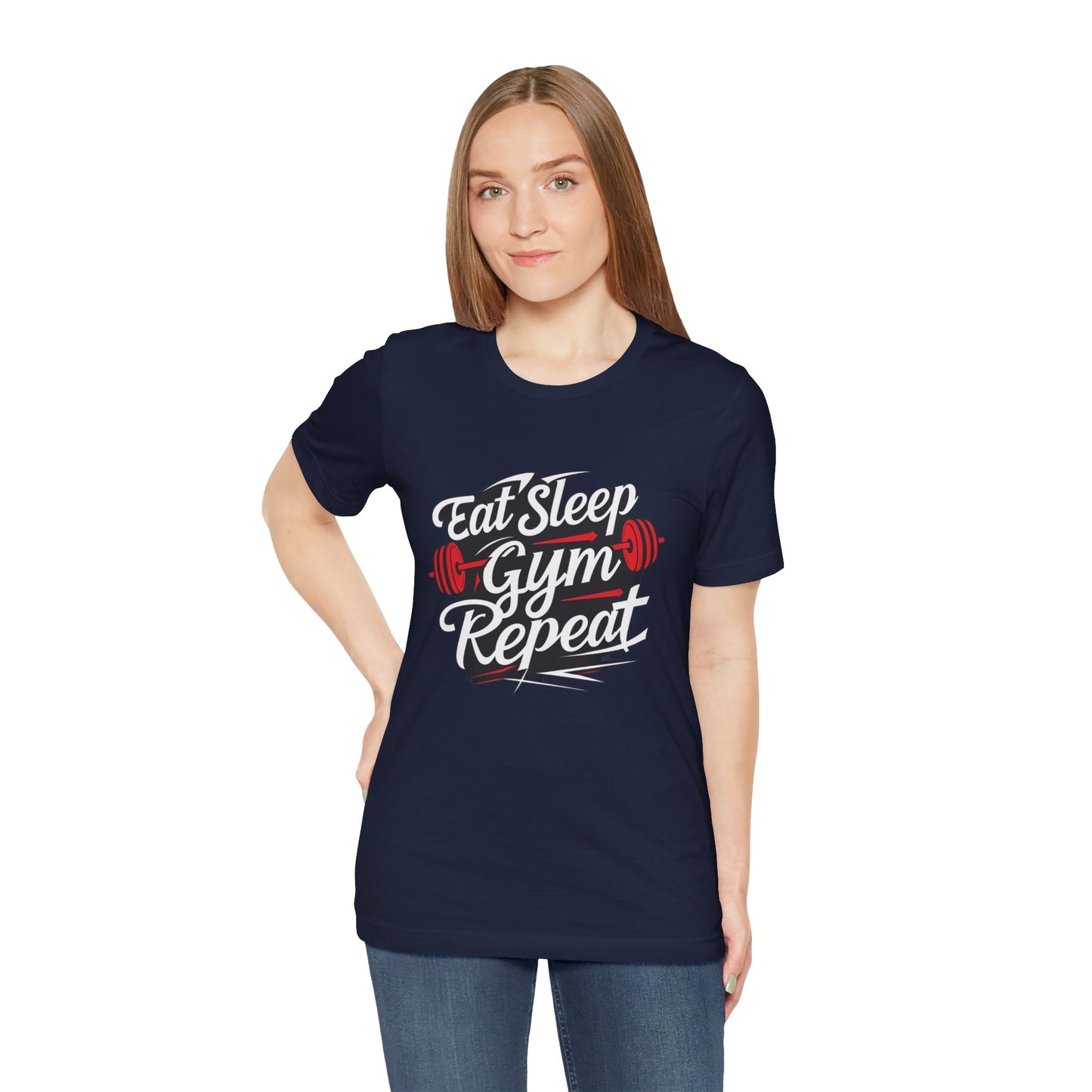 Fitness Unisex Jersey Short Sleeve Tee - 'Eat Sleep Gym Repeat' Tshirt