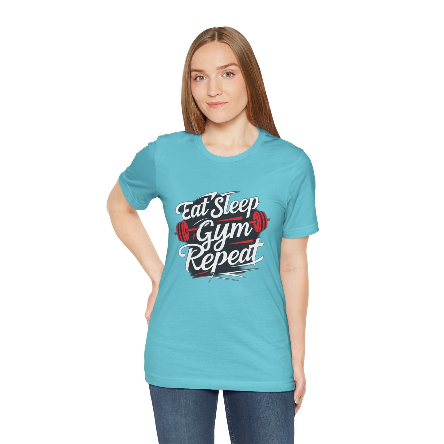 Fitness Unisex Jersey Short Sleeve Tee - 'Eat Sleep Gym Repeat' Tshirt