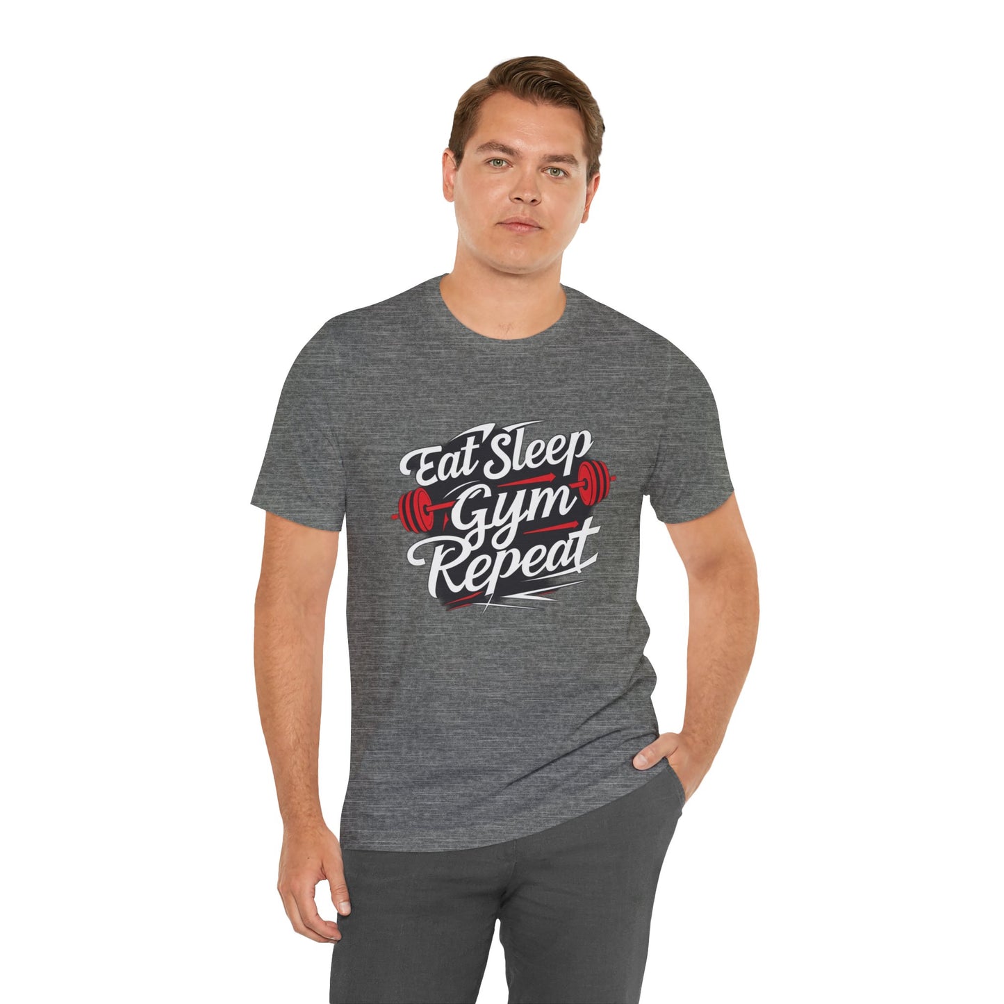 Fitness Unisex Jersey Short Sleeve Tee - 'Eat Sleep Gym Repeat' Tshirt