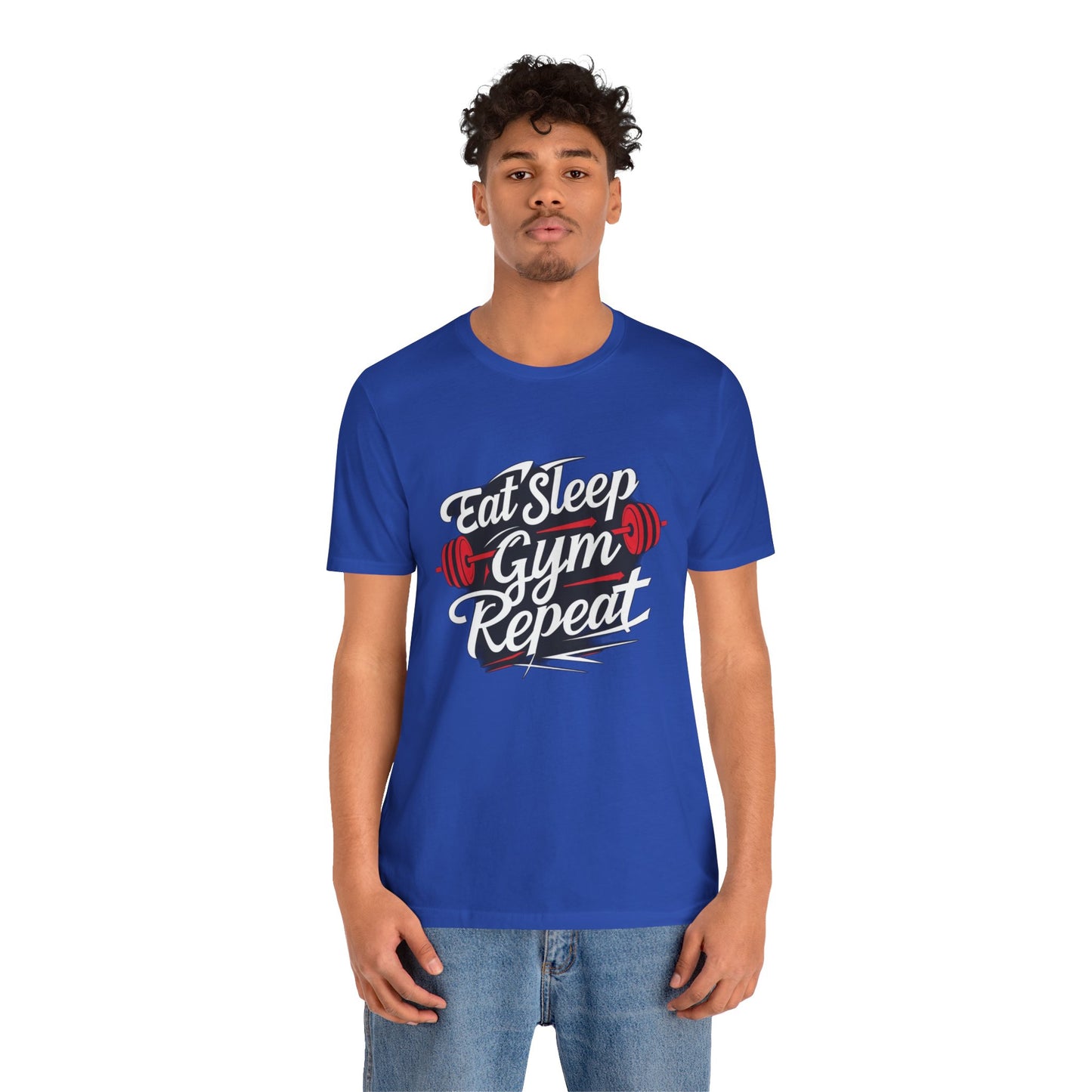 Fitness Unisex Jersey Short Sleeve Tee - 'Eat Sleep Gym Repeat' Tshirt