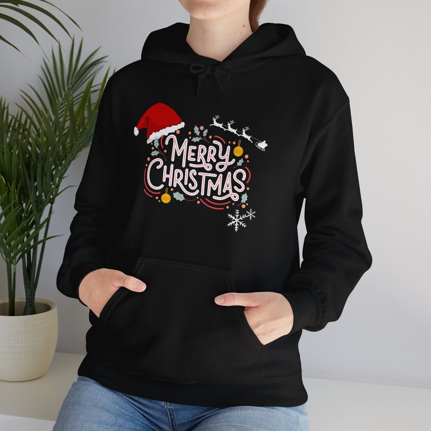 Christmas Hoodie with Merry Christmas Santa and Reindeer Design