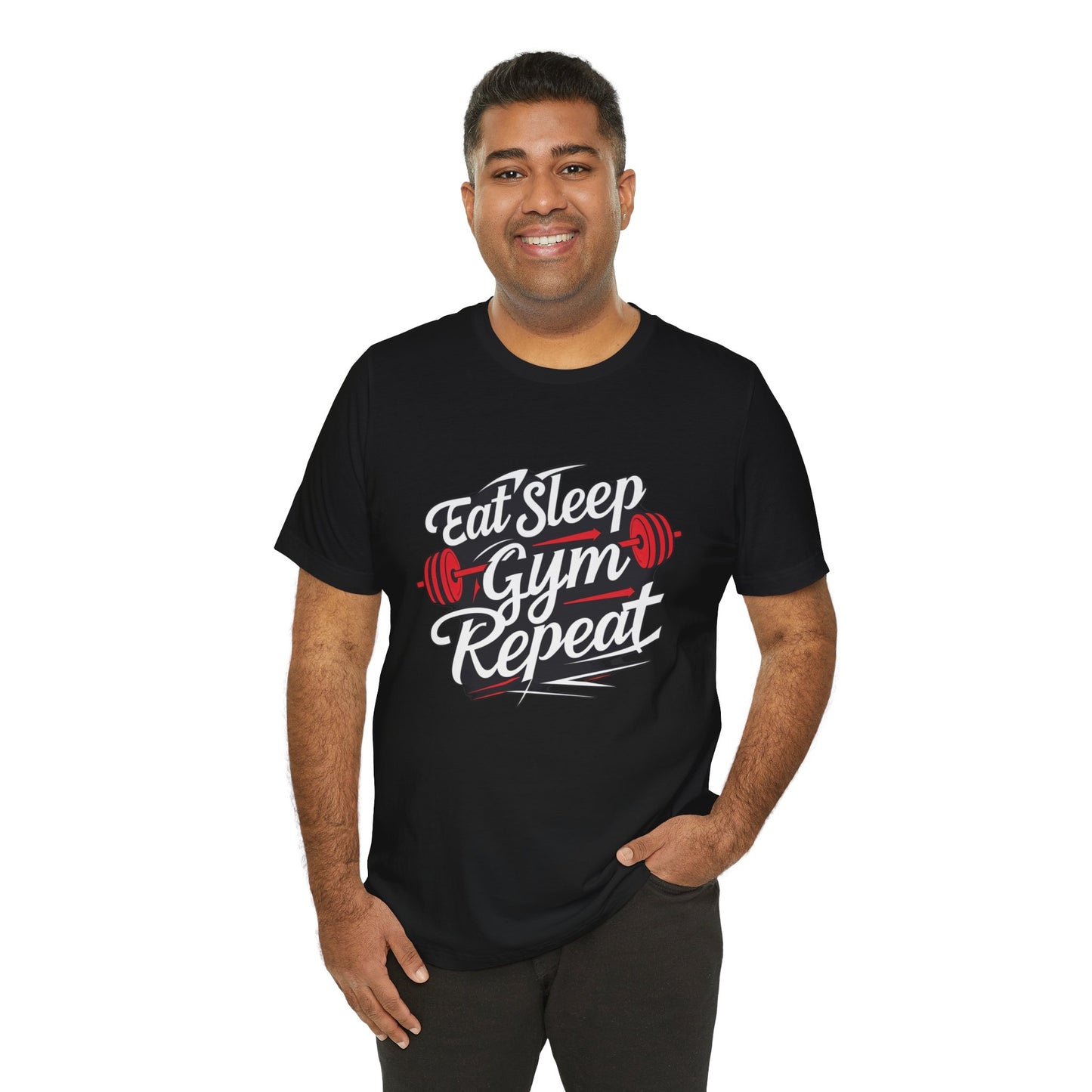 Fitness Unisex Jersey Short Sleeve Tee - 'Eat Sleep Gym Repeat' Tshirt