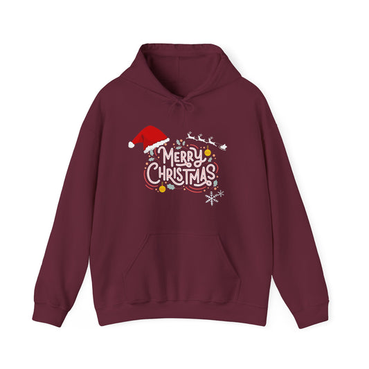 Christmas Hoodie with Merry Christmas Santa and Reindeer Design