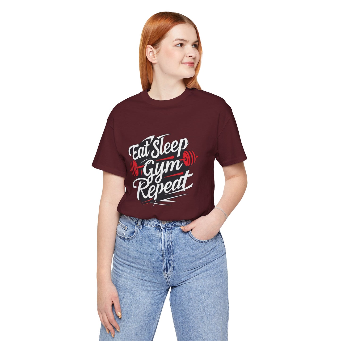 Fitness Unisex Jersey Short Sleeve Tee - 'Eat Sleep Gym Repeat' Tshirt