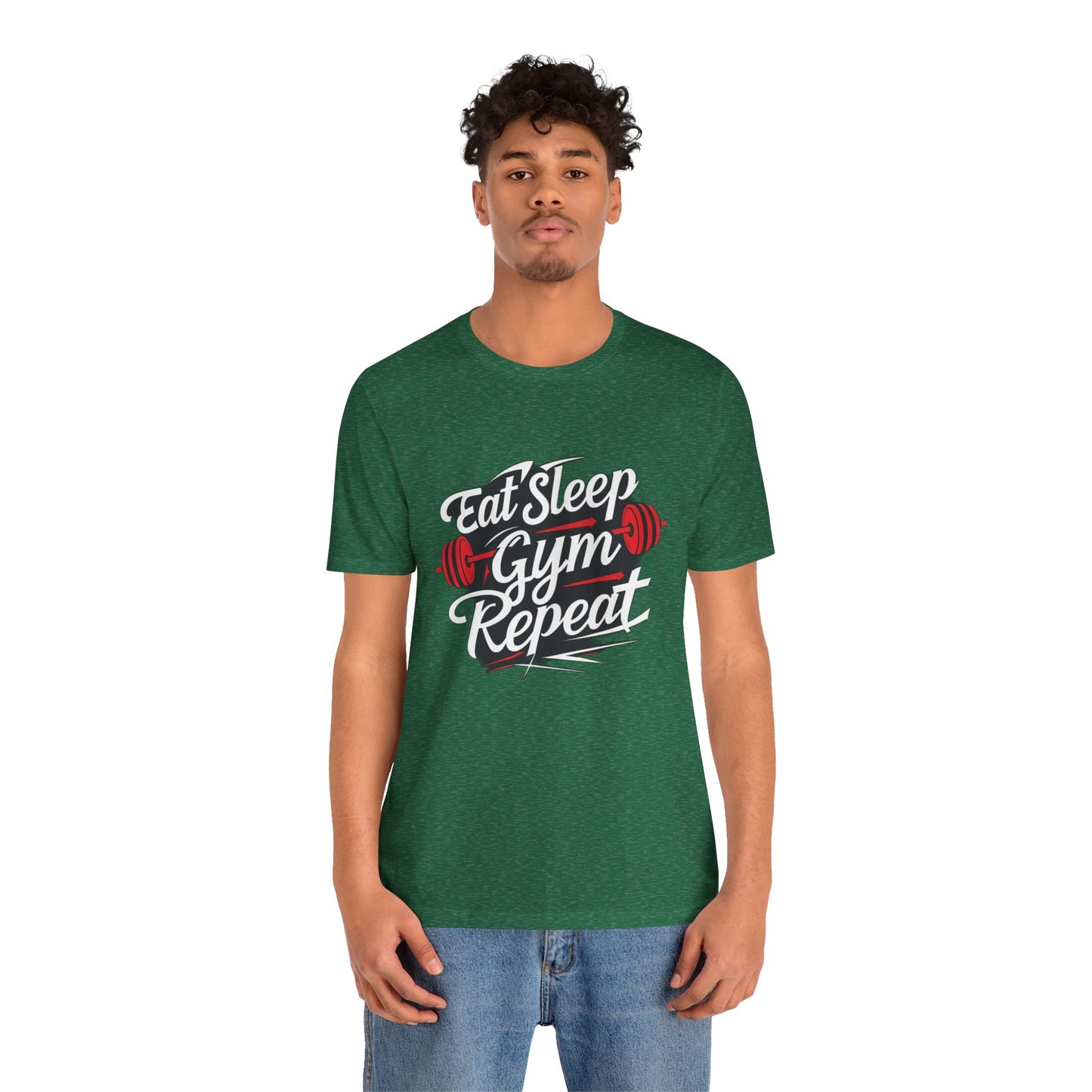 Fitness Unisex Jersey Short Sleeve Tee - 'Eat Sleep Gym Repeat' Tshirt