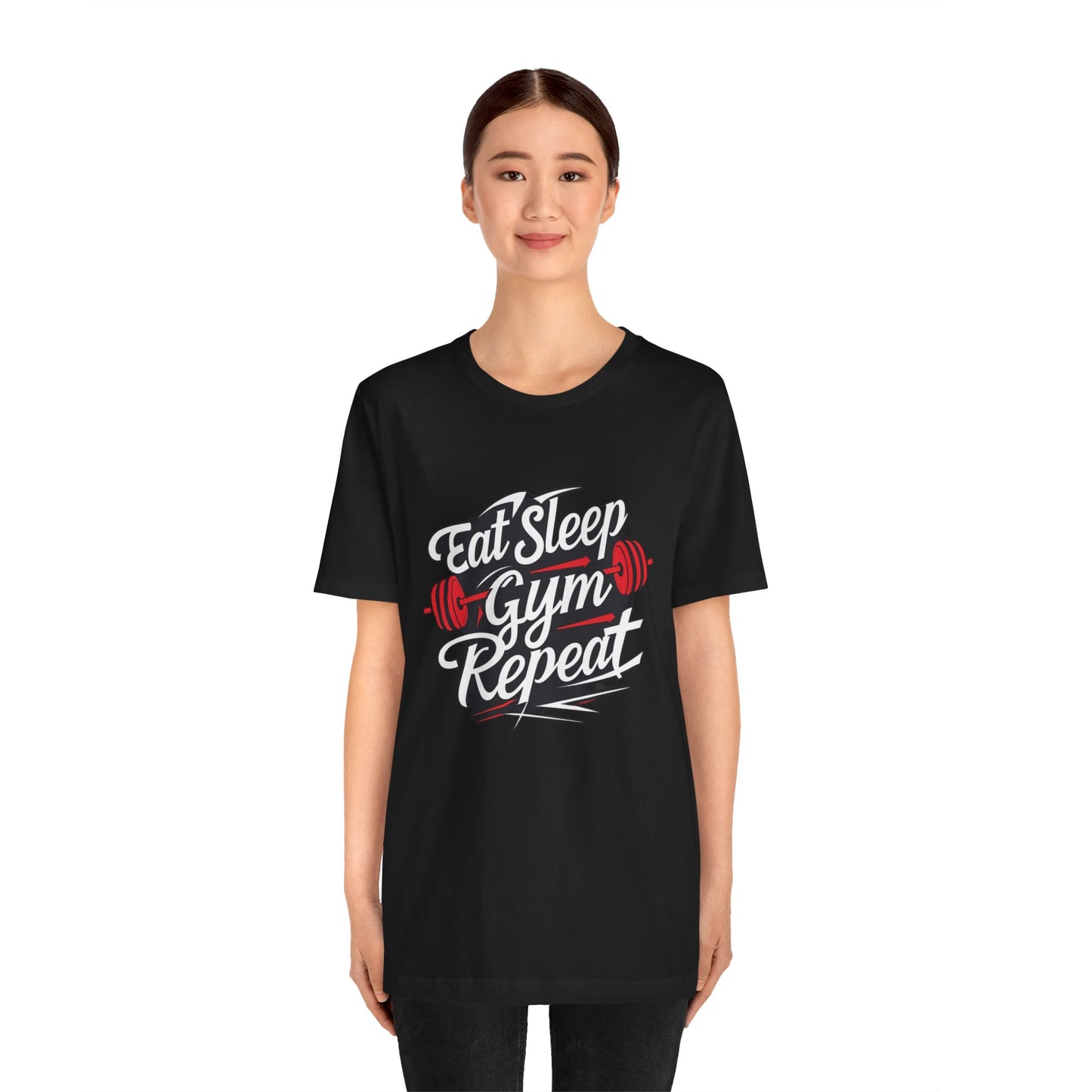 Fitness Unisex Jersey Short Sleeve Tee - 'Eat Sleep Gym Repeat' Tshirt