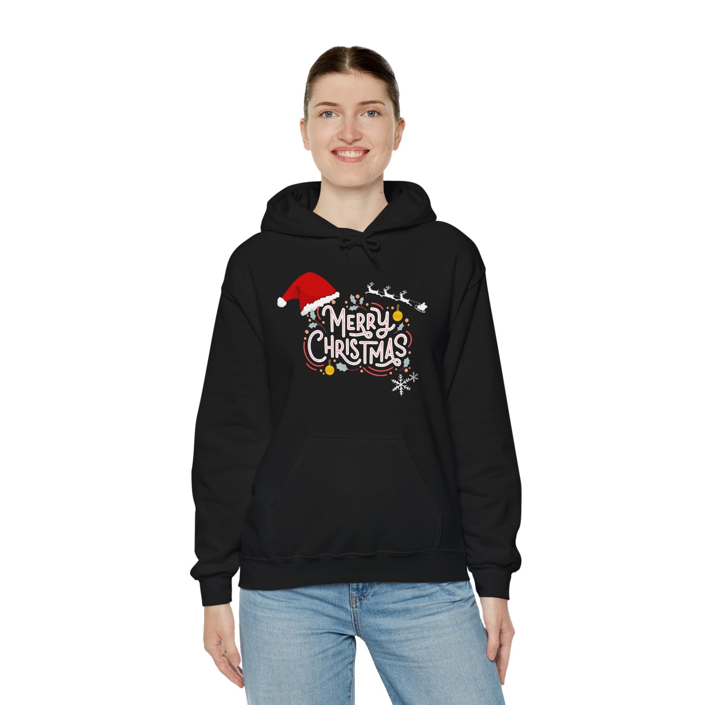 Christmas Hoodie with Merry Christmas Santa and Reindeer Design