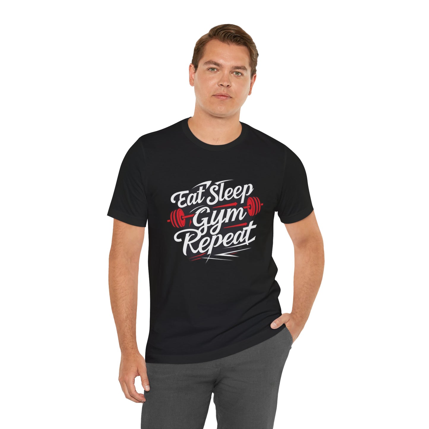 Fitness Unisex Jersey Short Sleeve Tee - 'Eat Sleep Gym Repeat' Tshirt
