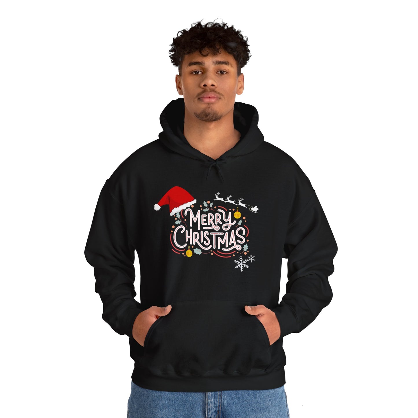 Christmas Hoodie with Merry Christmas Santa and Reindeer Design