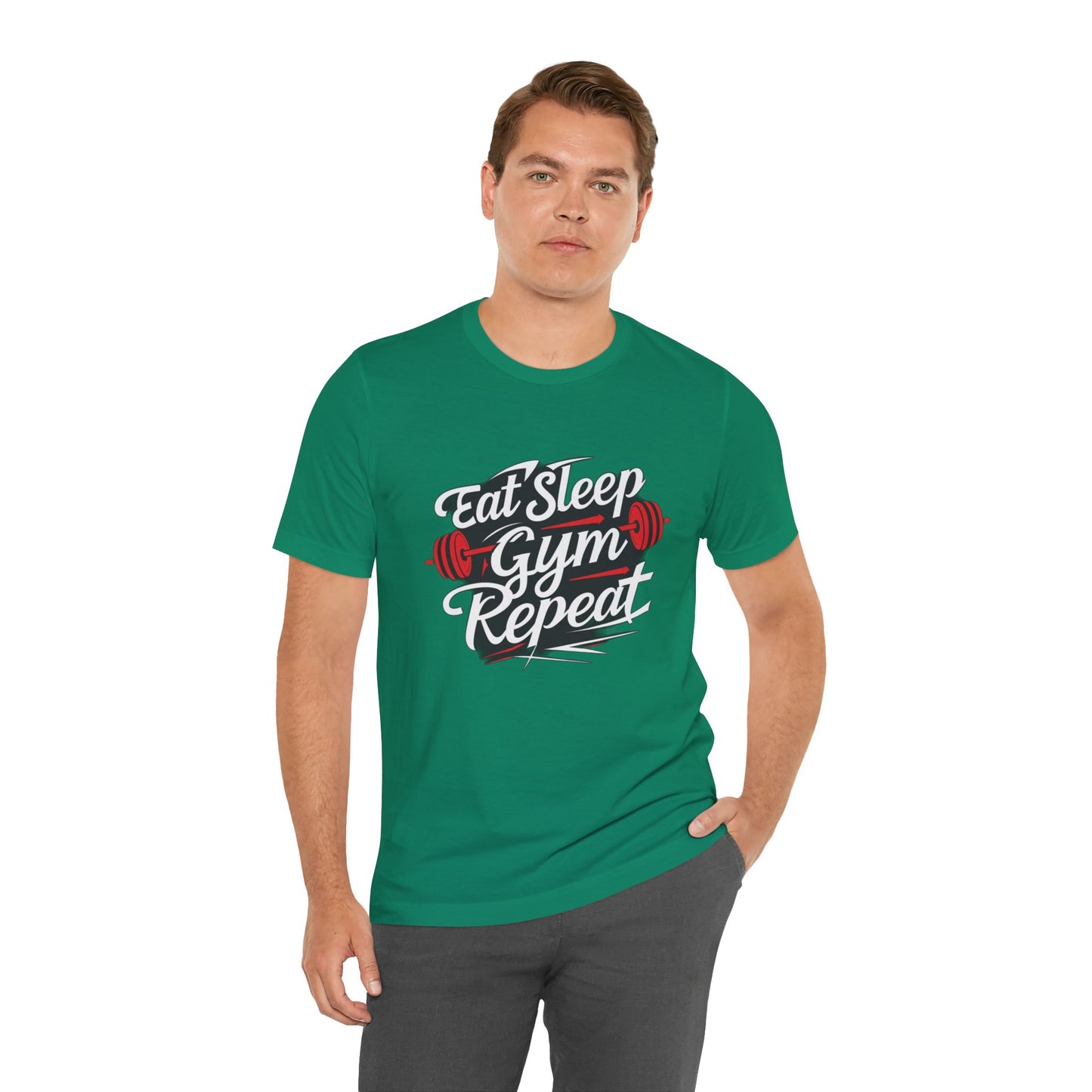 Fitness Unisex Jersey Short Sleeve Tee - 'Eat Sleep Gym Repeat' Tshirt