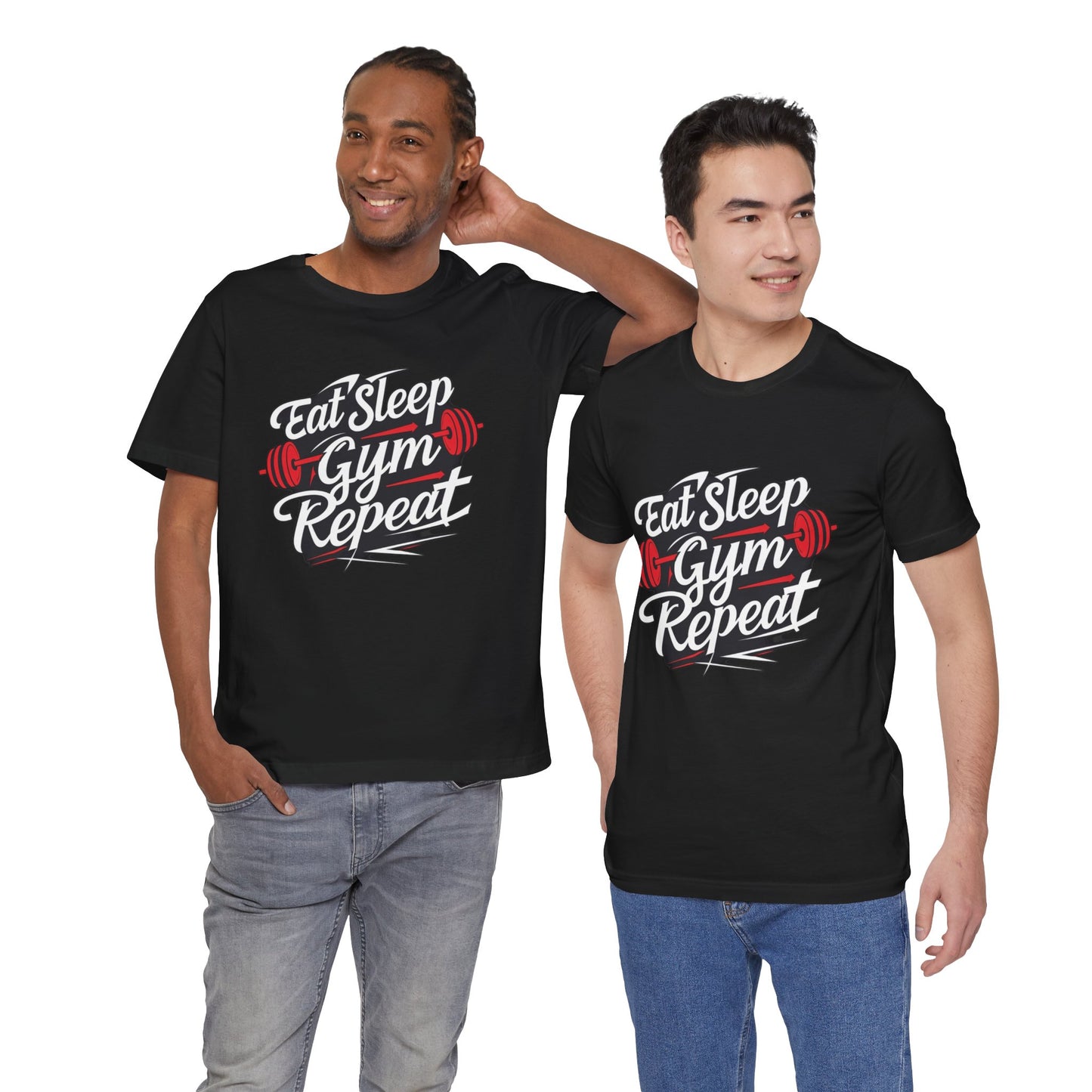 Fitness Unisex Jersey Short Sleeve Tee - 'Eat Sleep Gym Repeat' Tshirt