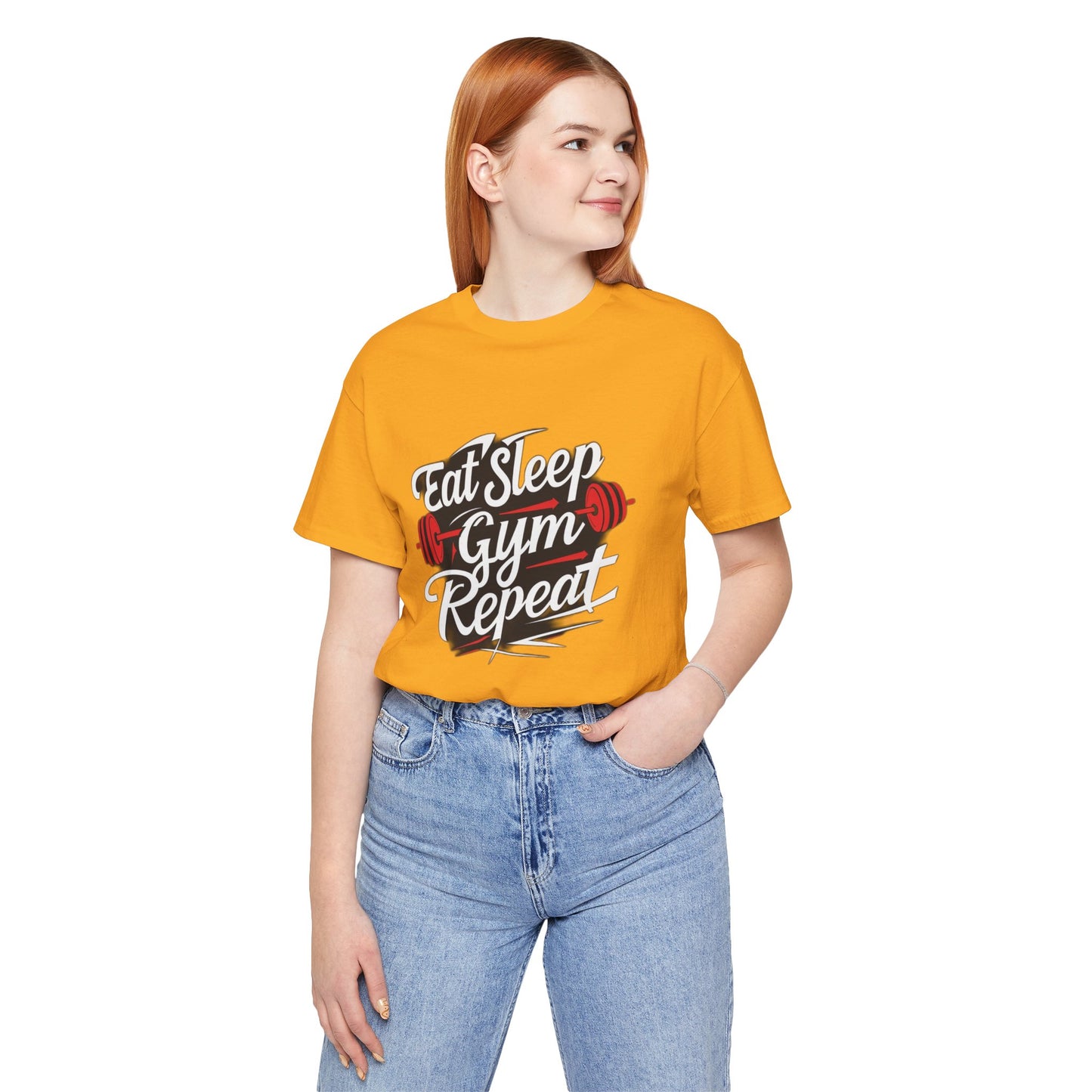 Fitness Unisex Jersey Short Sleeve Tee - 'Eat Sleep Gym Repeat' Tshirt