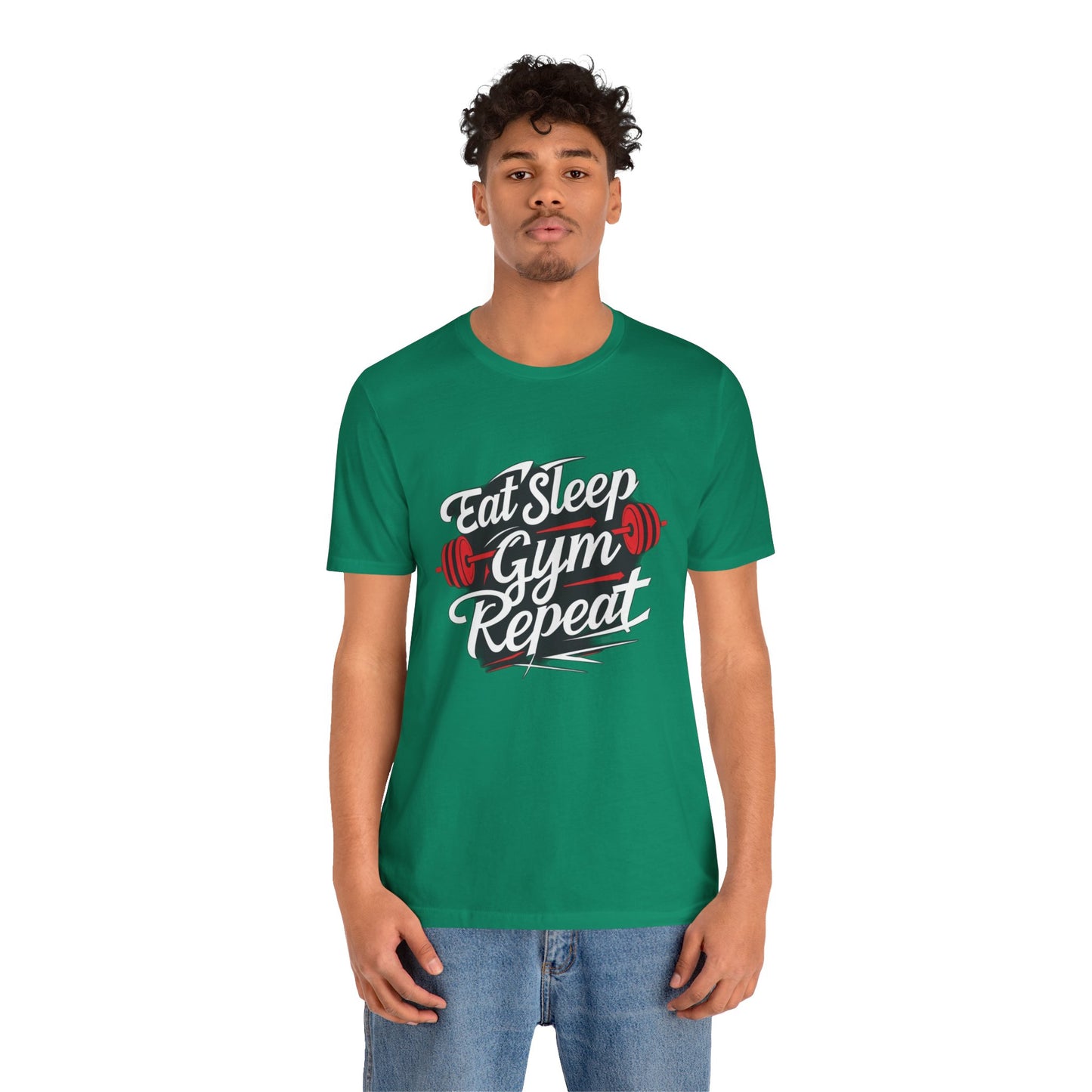 Fitness Unisex Jersey Short Sleeve Tee - 'Eat Sleep Gym Repeat' Tshirt