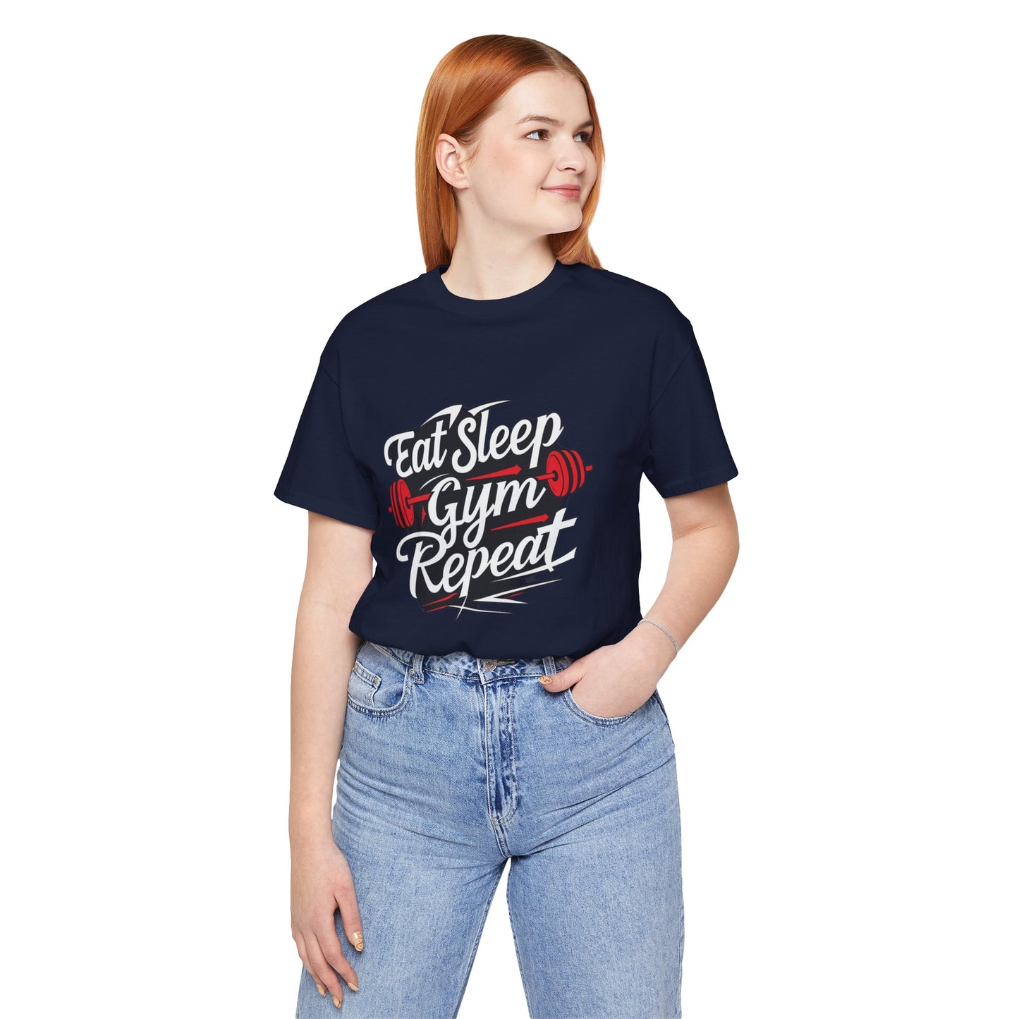 Fitness Unisex Jersey Short Sleeve Tee - 'Eat Sleep Gym Repeat' Tshirt