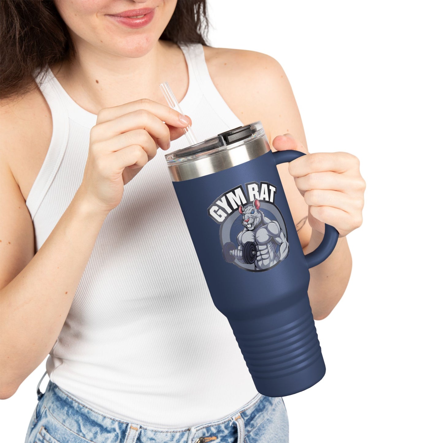 Insulated Water Tumbler 40oz - Gym Rat Design - Insulated 40oz