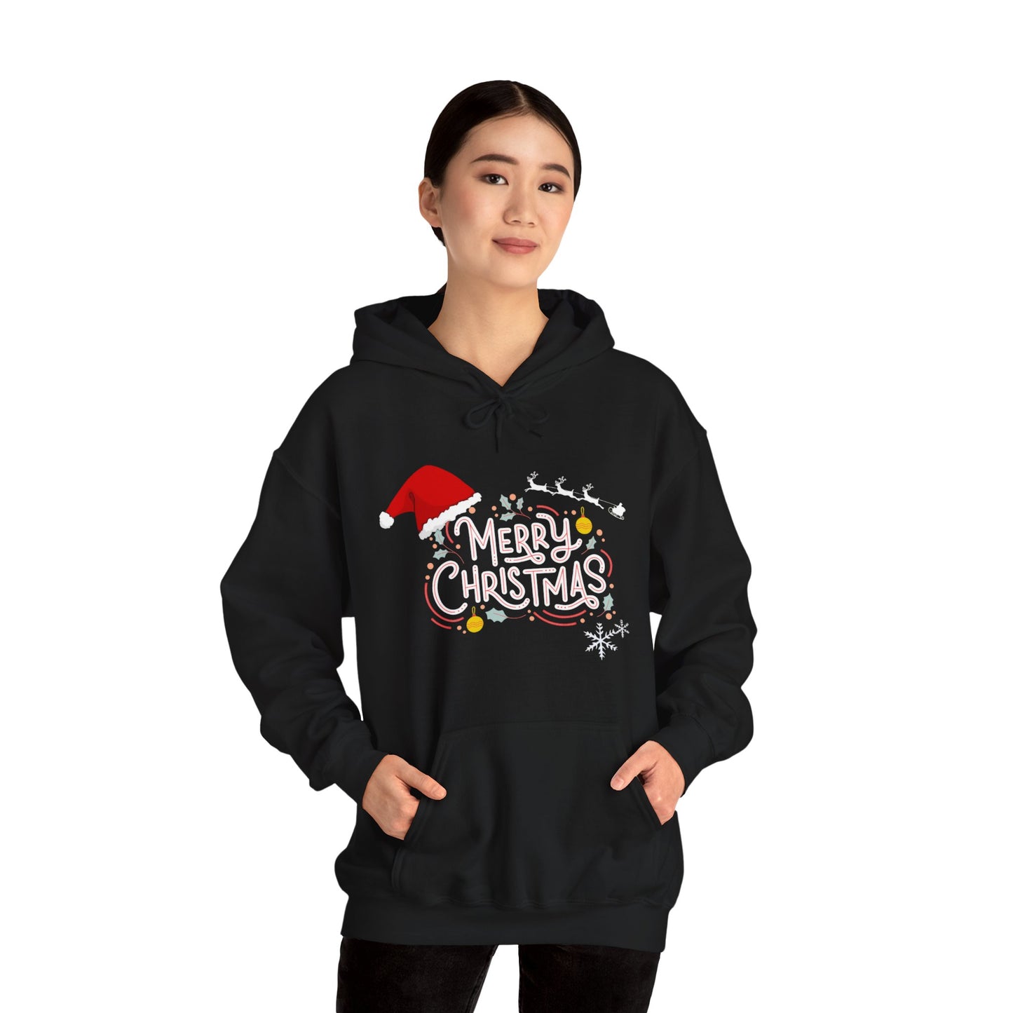 Christmas Hoodie with Merry Christmas Santa and Reindeer Design