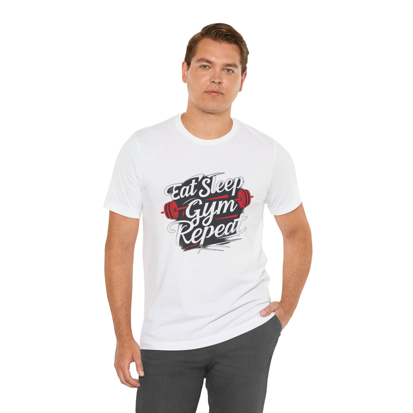 Fitness Unisex Jersey Short Sleeve Tee - 'Eat Sleep Gym Repeat' Tshirt