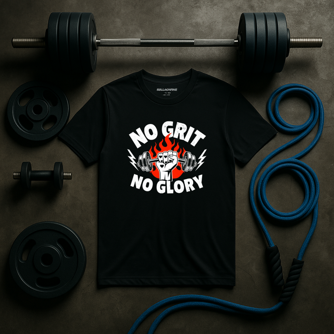 No Grit, No Glory” Gym T-Shirt Graphic Tee 💪 | Motivational Fitness & Hustle Shirt
