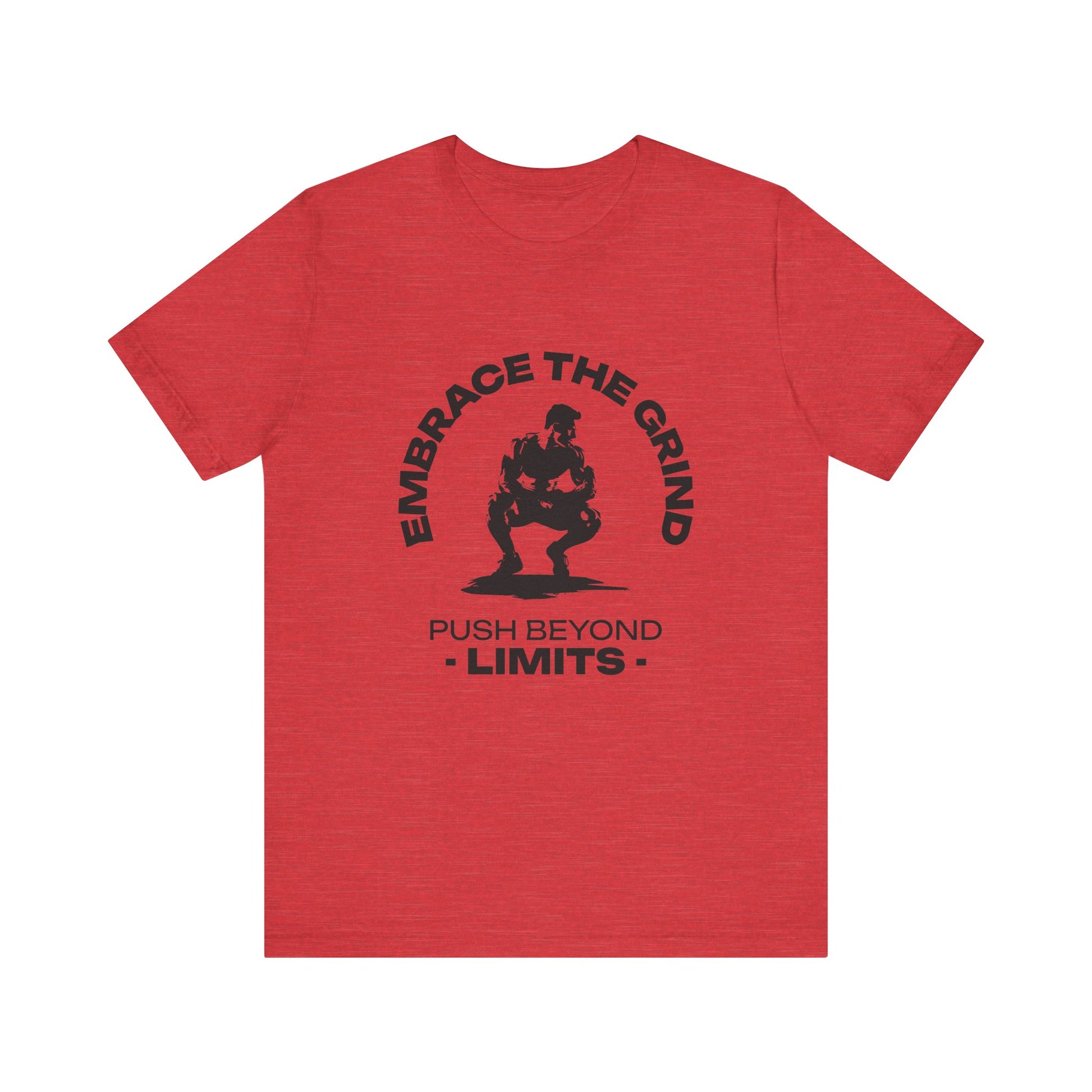 Embrace the Grind, Push Beyond Limits T-Shirt, Front, Heather Red , Agoraamart